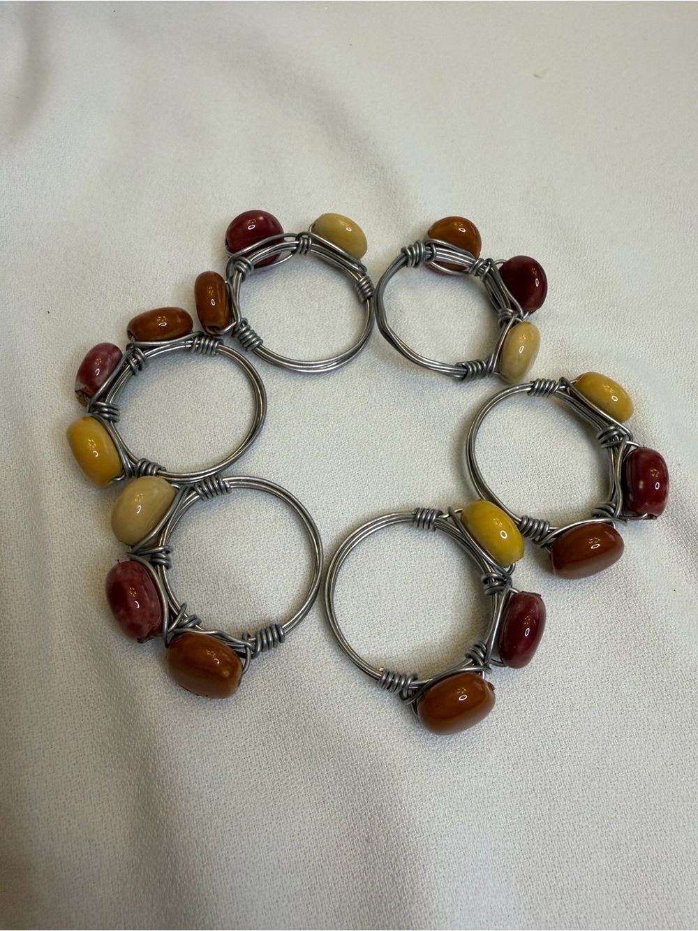 Vintage Earth Tone Wire-Wrapped Ceramic Napkin Rings - Set of 6 - Picture 5 of 5